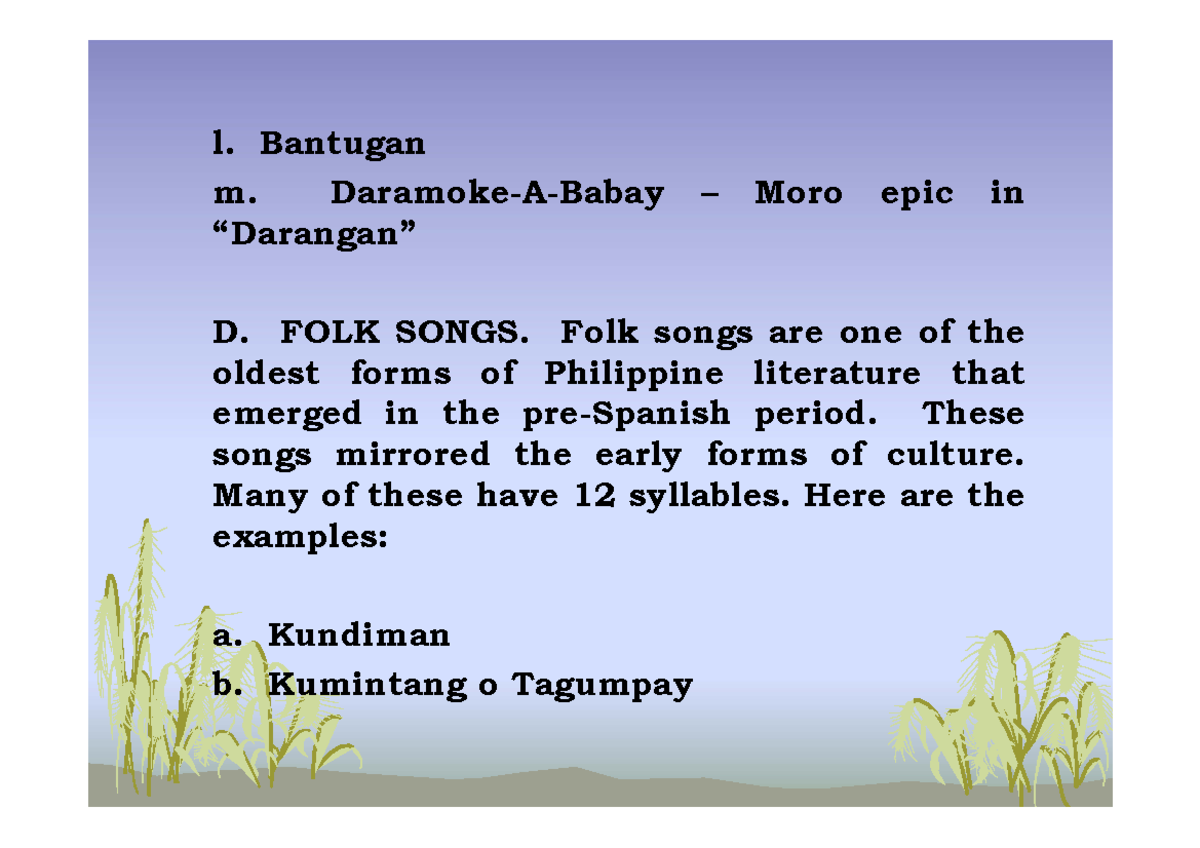 Philippine LiteratureSpanish Period l. Bantugan m. DaramokeABabay