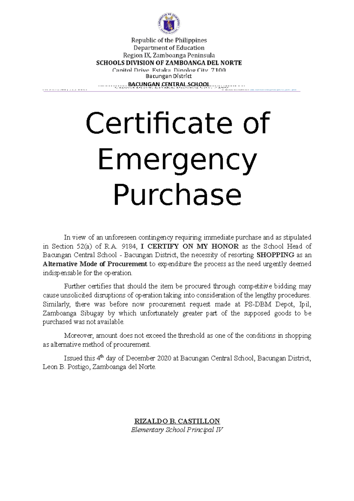 emergency-purchase-for-certificate-of-emergency-purchase-in-view-of