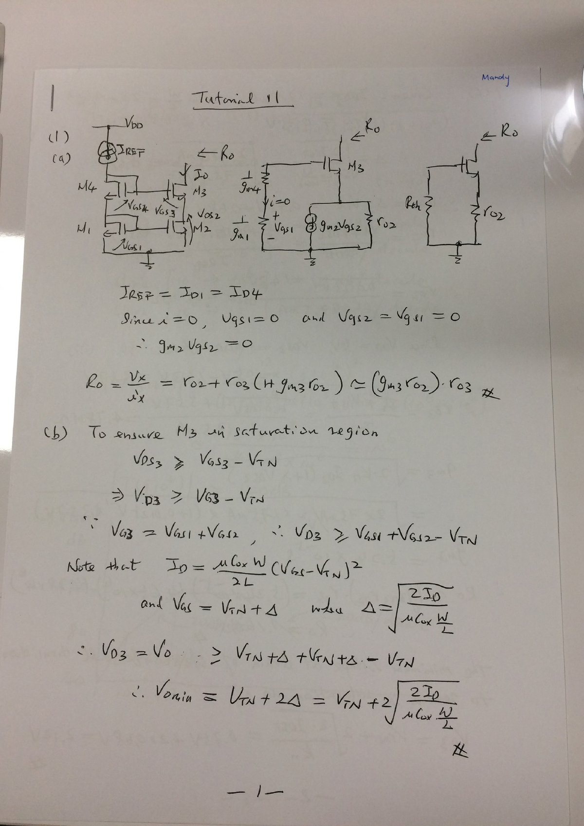 Analog Electronics Tutorial 11 - (L) To Thkk‘fl M}, J»: Sa’fuvowtﬂmk ...