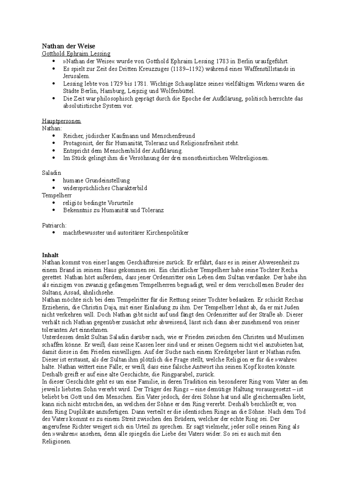 Charakterisierung Von Nathan Der Weise Nathan der weise - Nathan der Weise Gotthold Ephraim Lessing »Nathan
