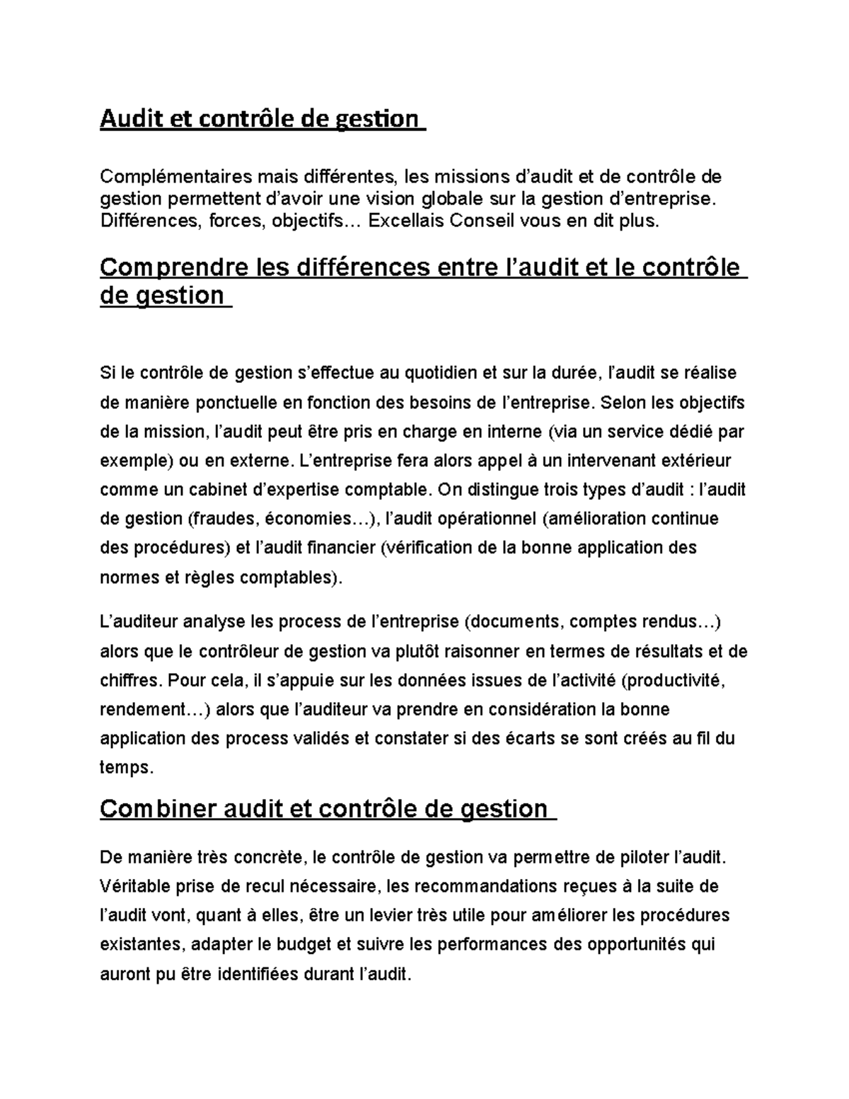 Audit et contrôle de gestion - Audit et contrôle de gestion ...