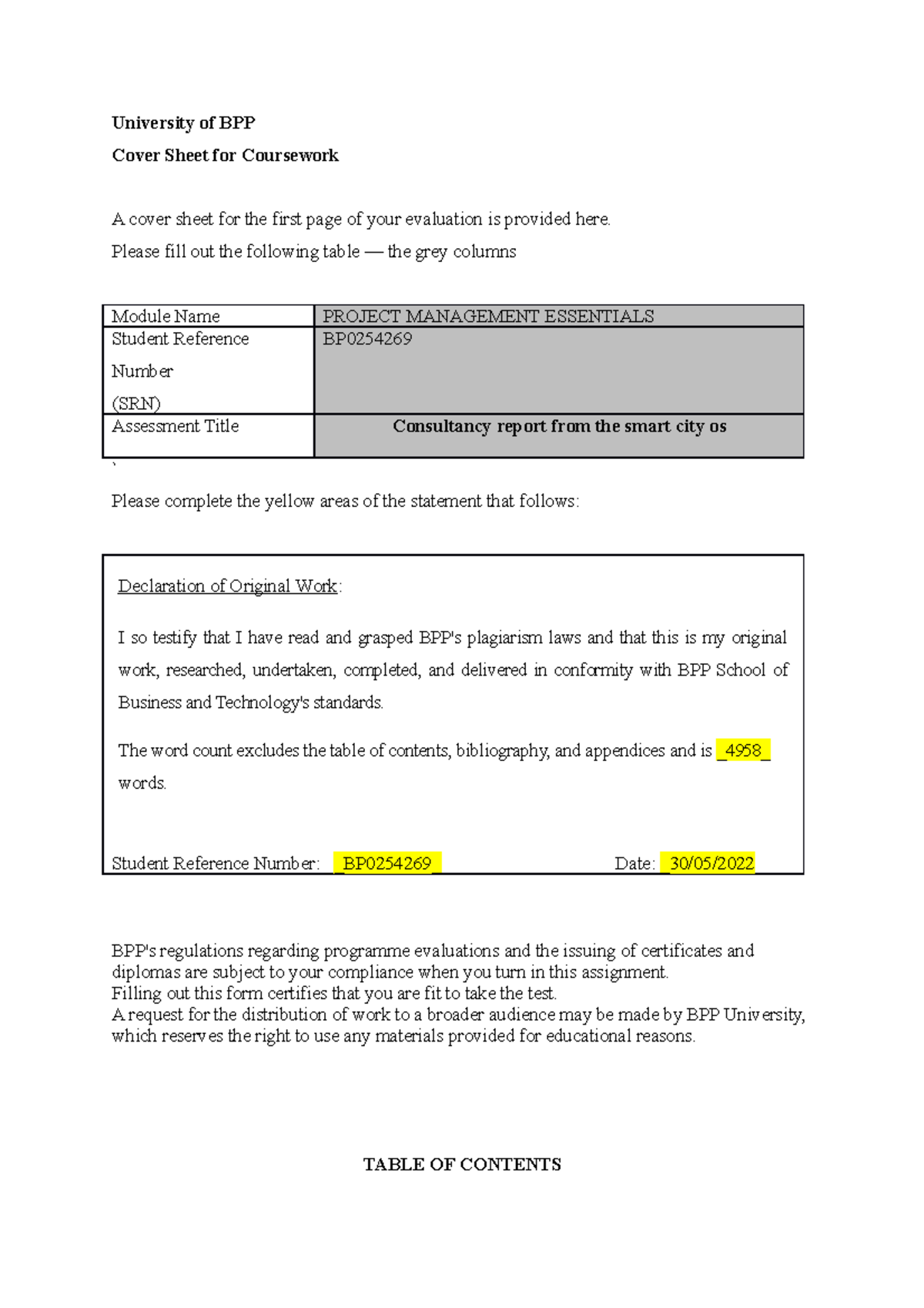 Management 8 DFGHJKML,. University of BPP Cover Sheet for