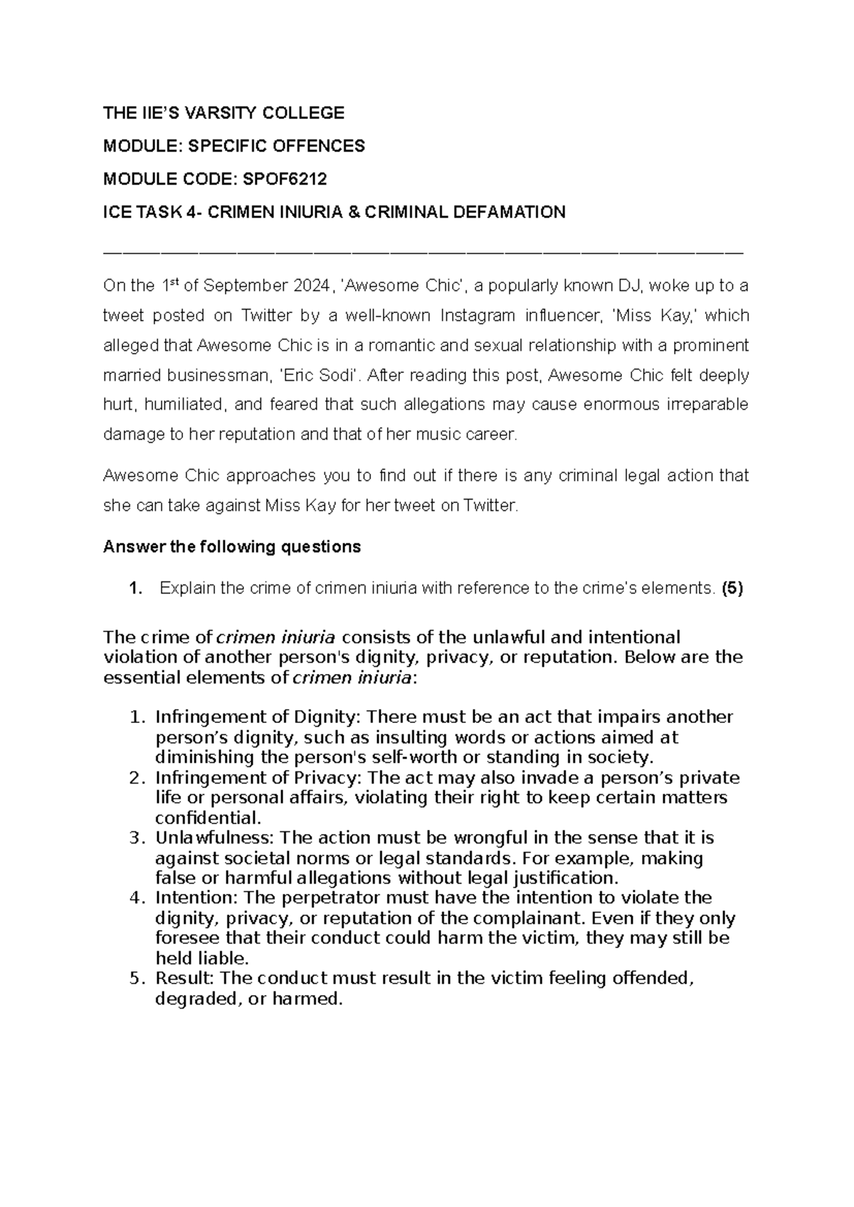 SPOF6212 ICE TASK 4 - ice - THE IIE’S VARSITY COLLEGE MODULE: SPECIFIC ...