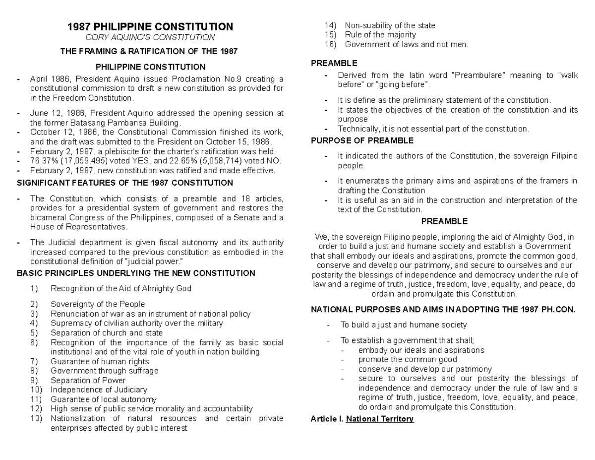 1987 constitution bill of rights philippines summary