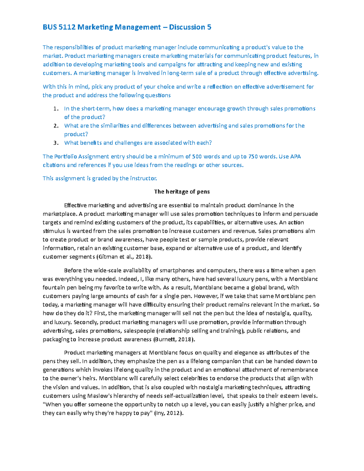 BUS 5112 - Portfolio 5 - BUS 5112 Marketing Management – Discussion 5 ...