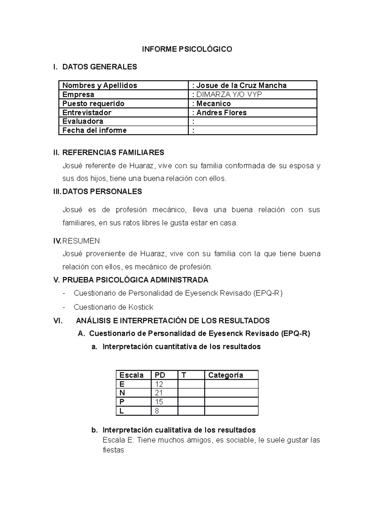 Infomes psicologicos - informes psiclogogicos - INFORME PSICOLÓGICO I ...