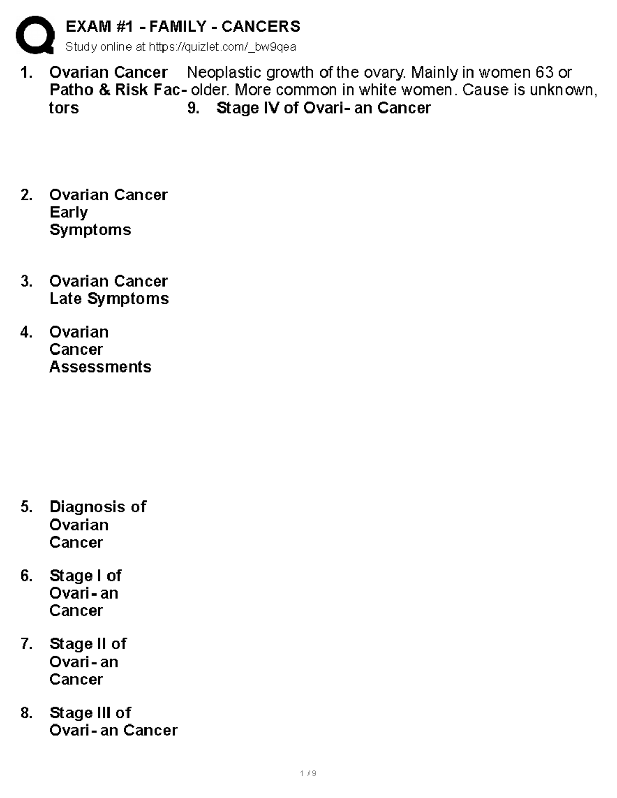 Family Nursing Quizlet Exam 1 Quizlet 4 EXAM 1 FAMILY CANCERS