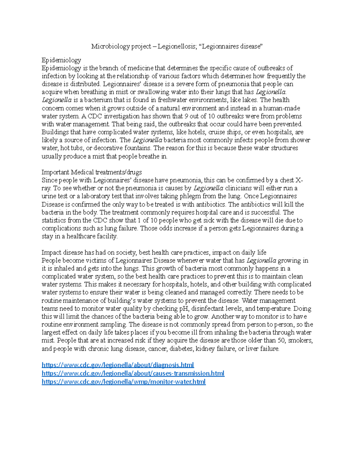 Microbiology project – bacteria - Microbiology project – Legionellosis ...