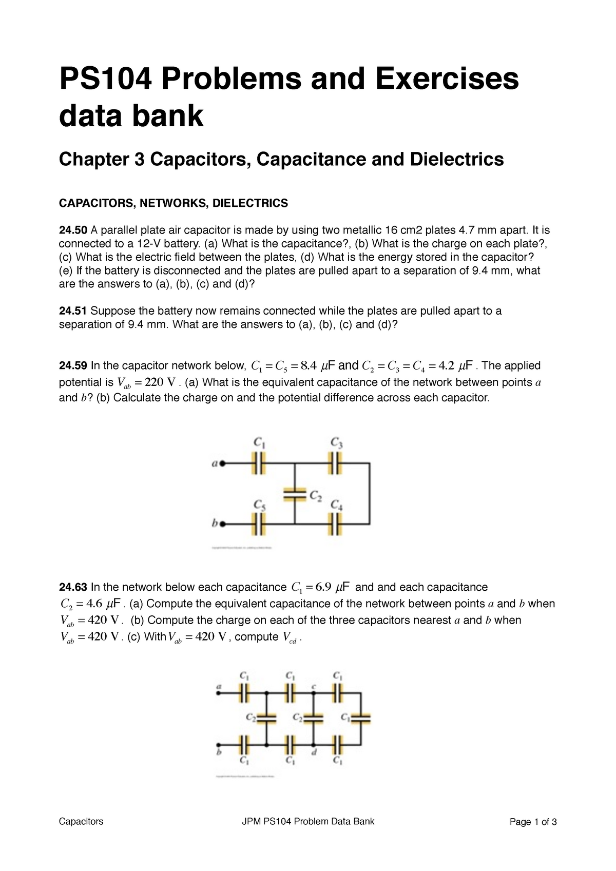 Capacitors, Capacitance And Dielectrics Problem Sheet & Solutions ...