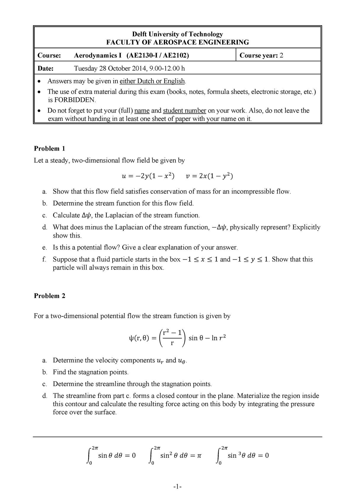 Exam October 28, 2014, questions and answers -1- Delft University of ...