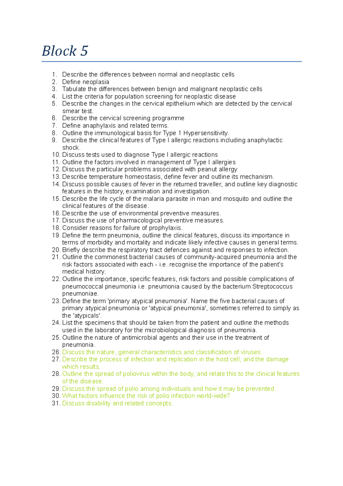 Block 5 - Summary MBCHB 1ST YEAR - Block 5 Describe The Differences ...