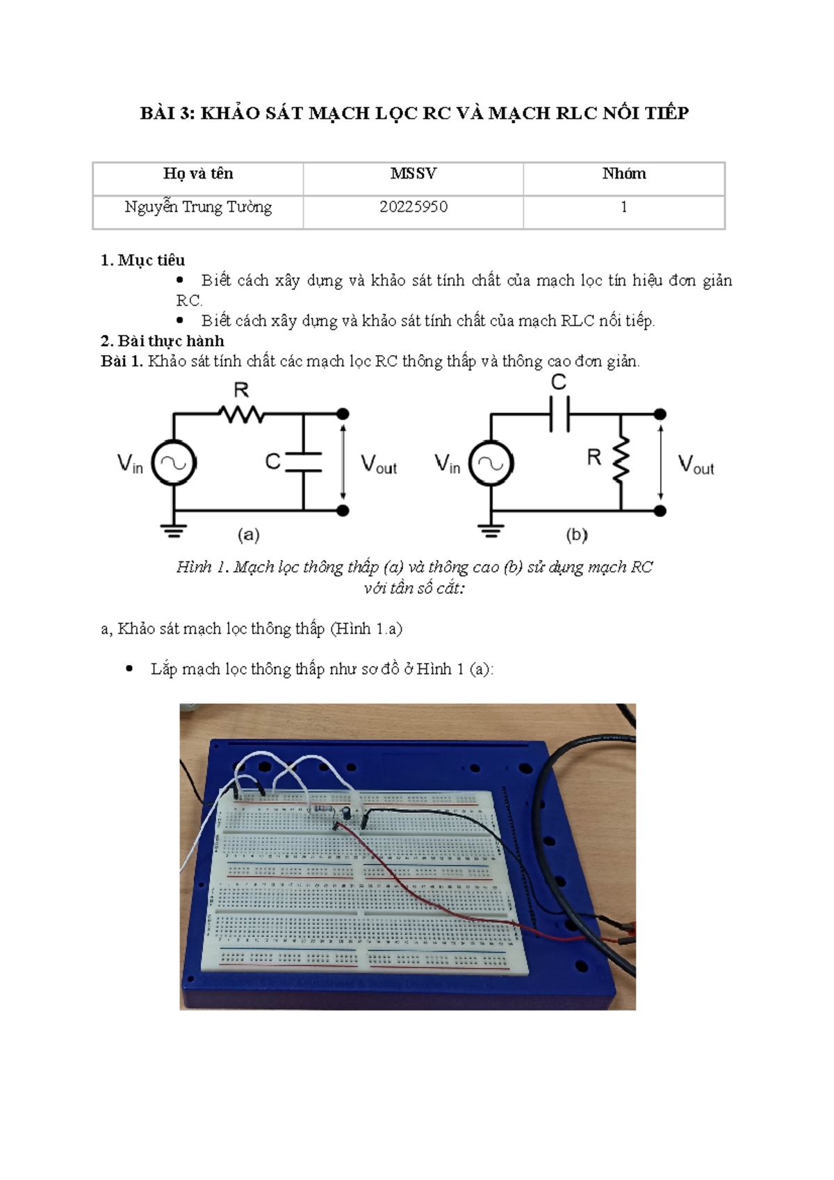 Lab 03 chuan bi - DSDSD - BÀI 3: KHẢO SÁT MẠCH LỌC RC VÀ MẠCH RLC NỐI ...