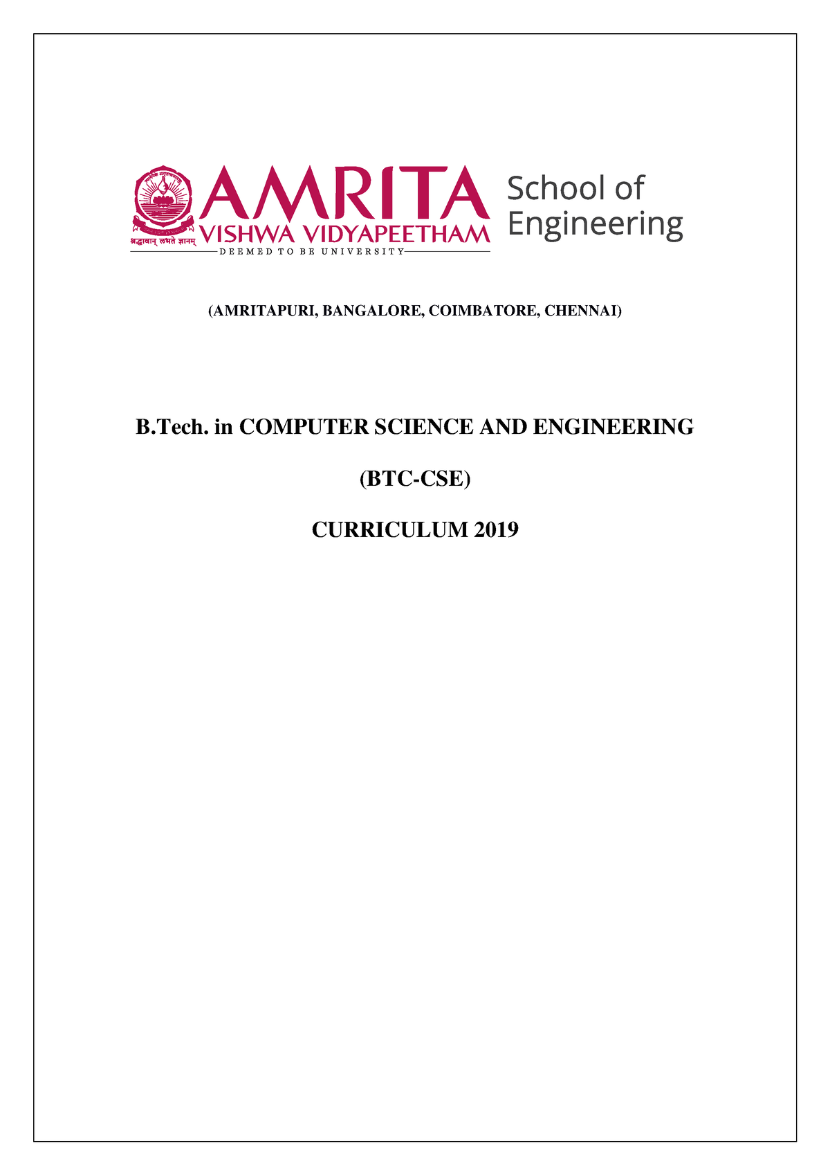 2019 Amrita Btech Computer Science Engineering Curriculum - (AMRITAPURI ...