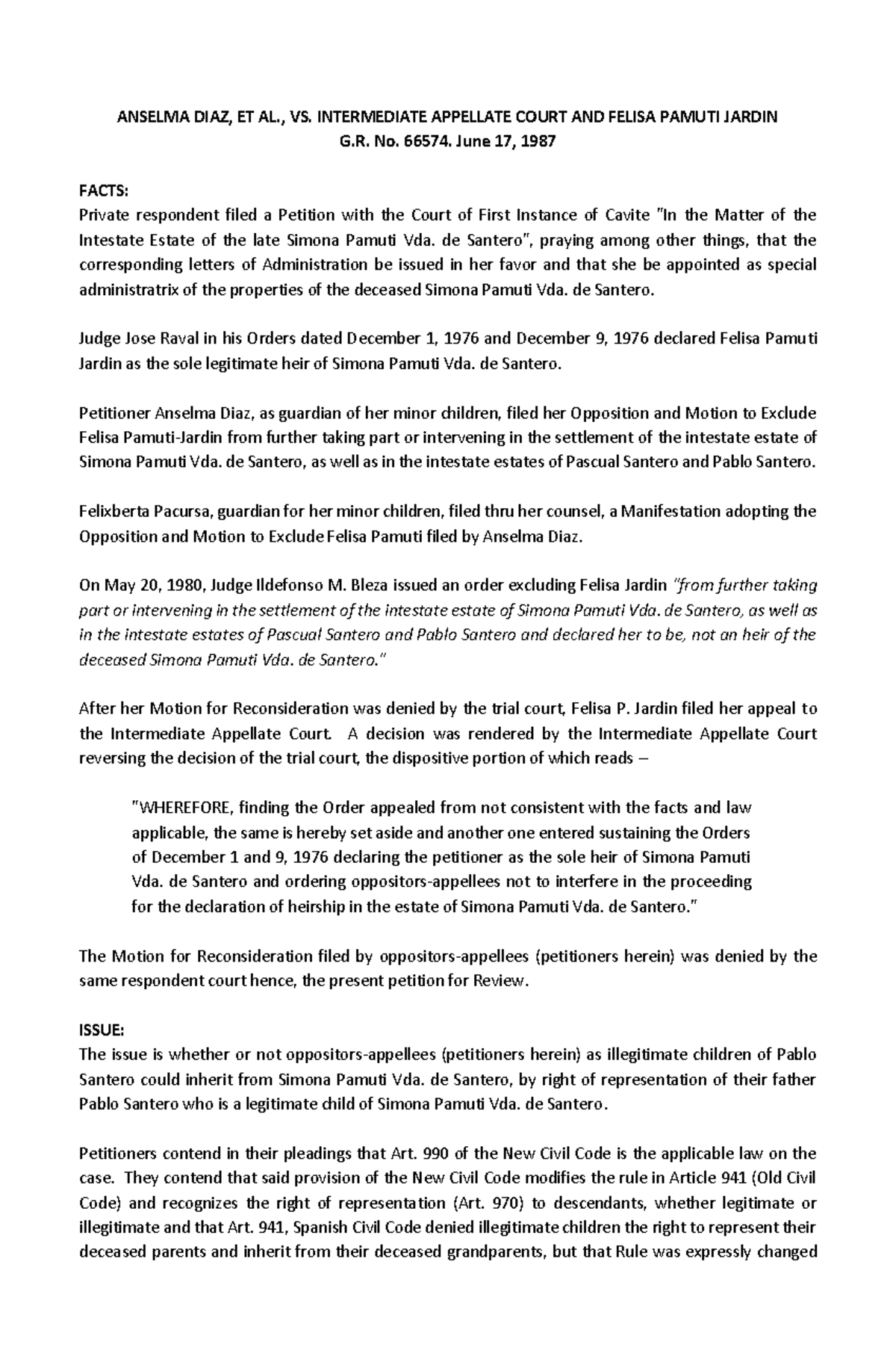 DiazvIAC GR66574 IronCurtainRuleArt ANSELMA DIAZ, ET AL., VS. INTERMEDIATE APPELLATE