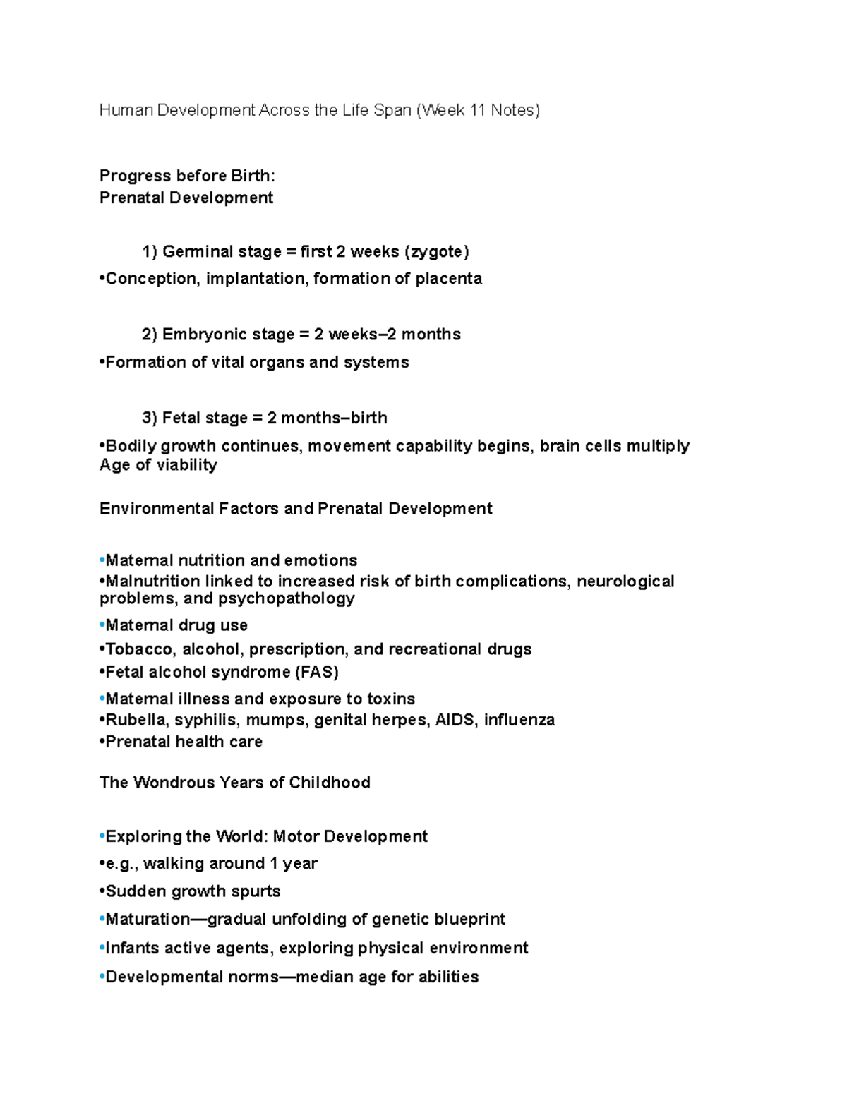 Week 11. Pyscs 102 - Lecture notes Week 11 - Human Development Across ...
