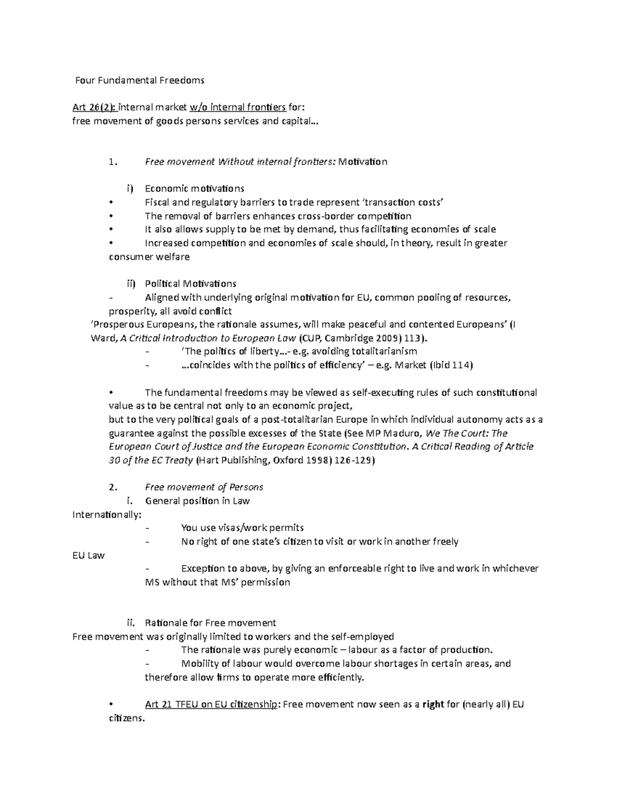 (10) Free Movement and Citizenship - Four Fundamental Freedoms Art 26(2 ...