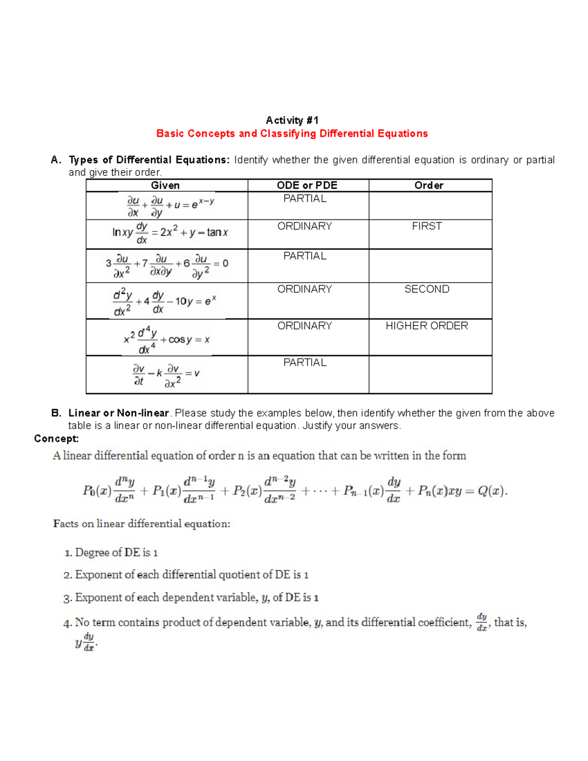 Basic Concepts and Classifying Differential Equations - Types of ...