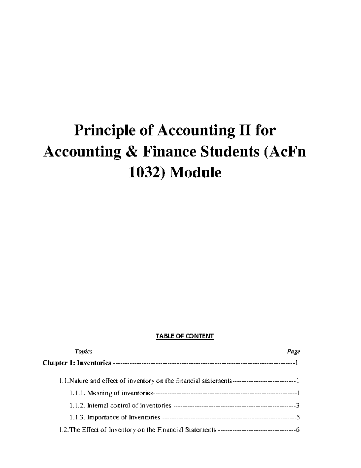 Principle II - Principle of Accounting II for Accounting & Finance ...
