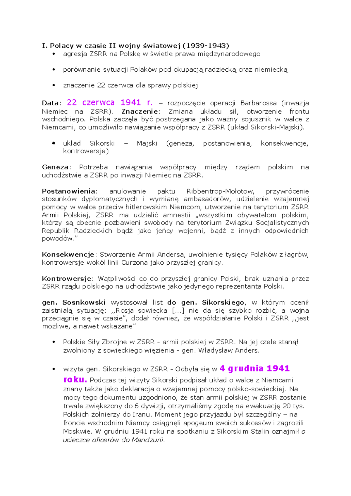 Notatki typu chaotyczne - I. Polacy w czasie II wojny światowej (1939