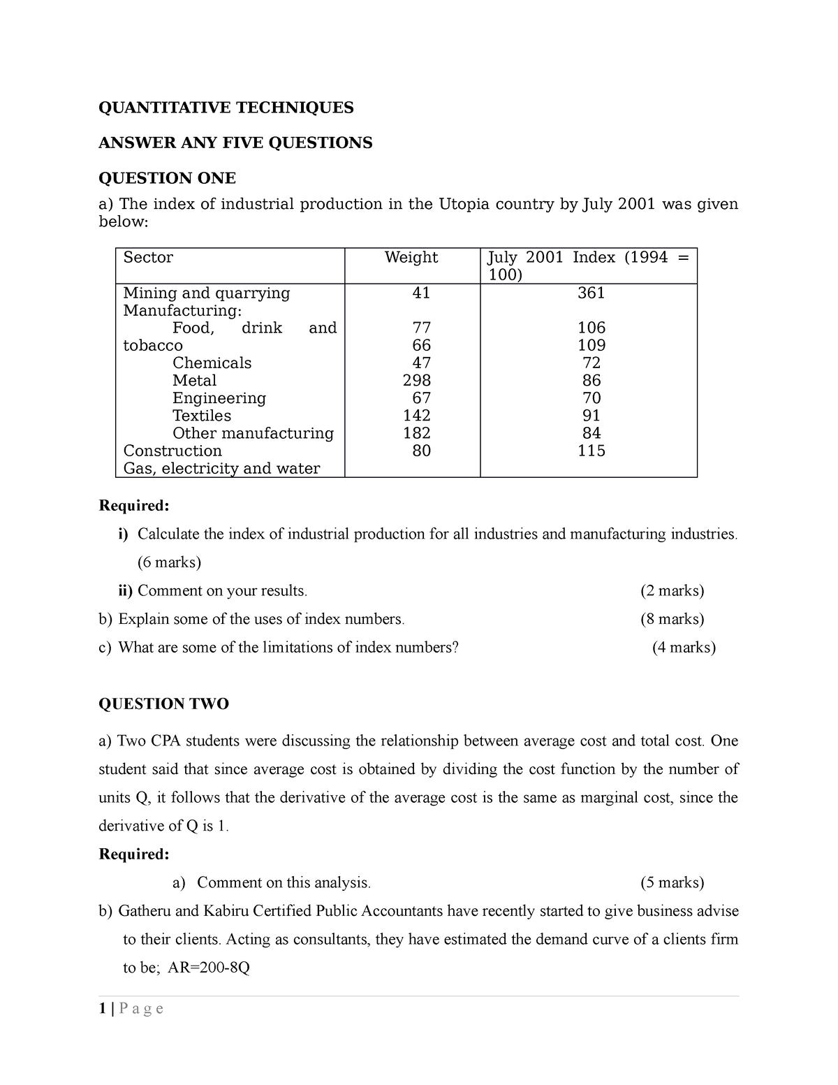 quantitative techniques assignment questions and answers