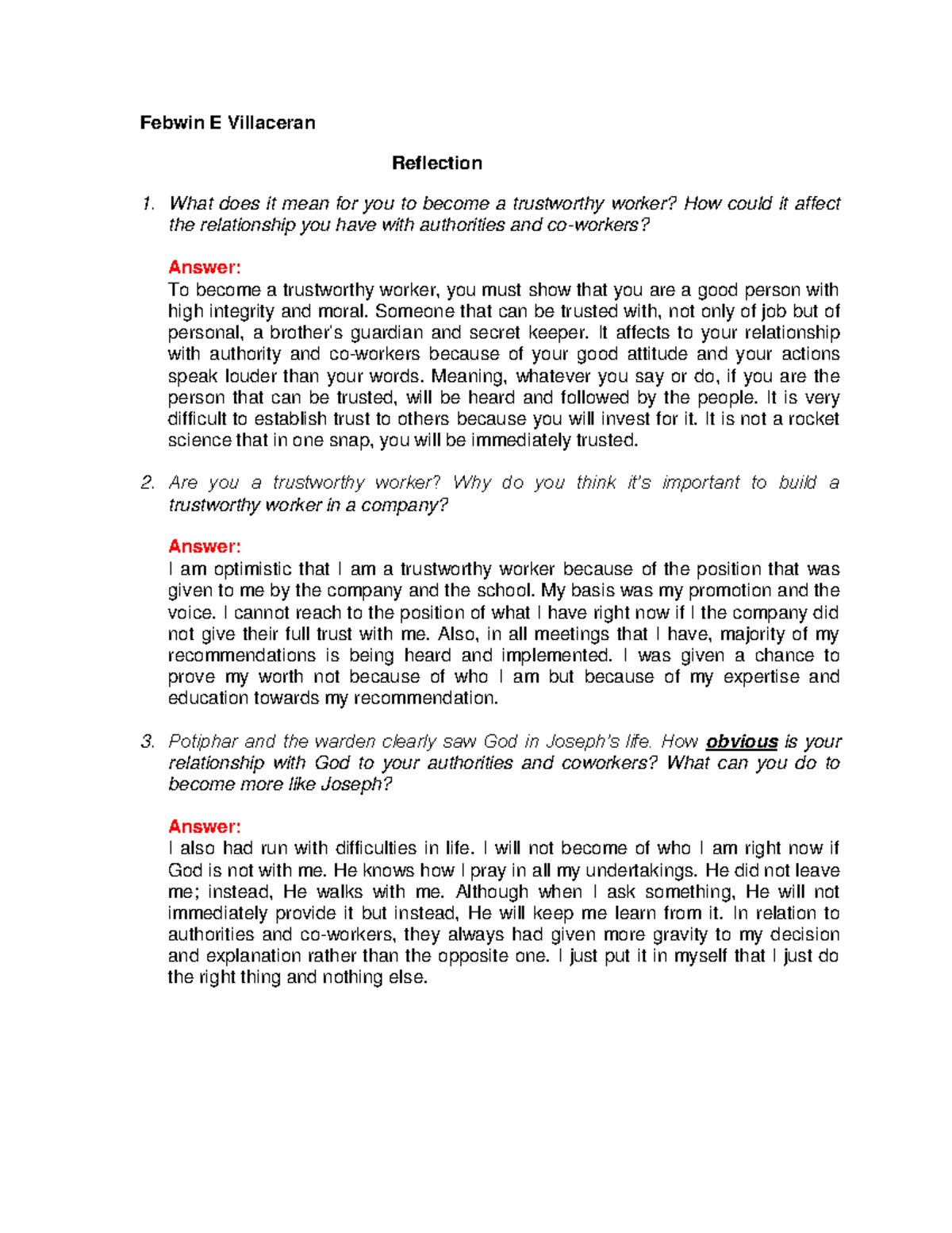 My Reflection - Leadership - Febwin E Villaceran Reflection 1. What ...