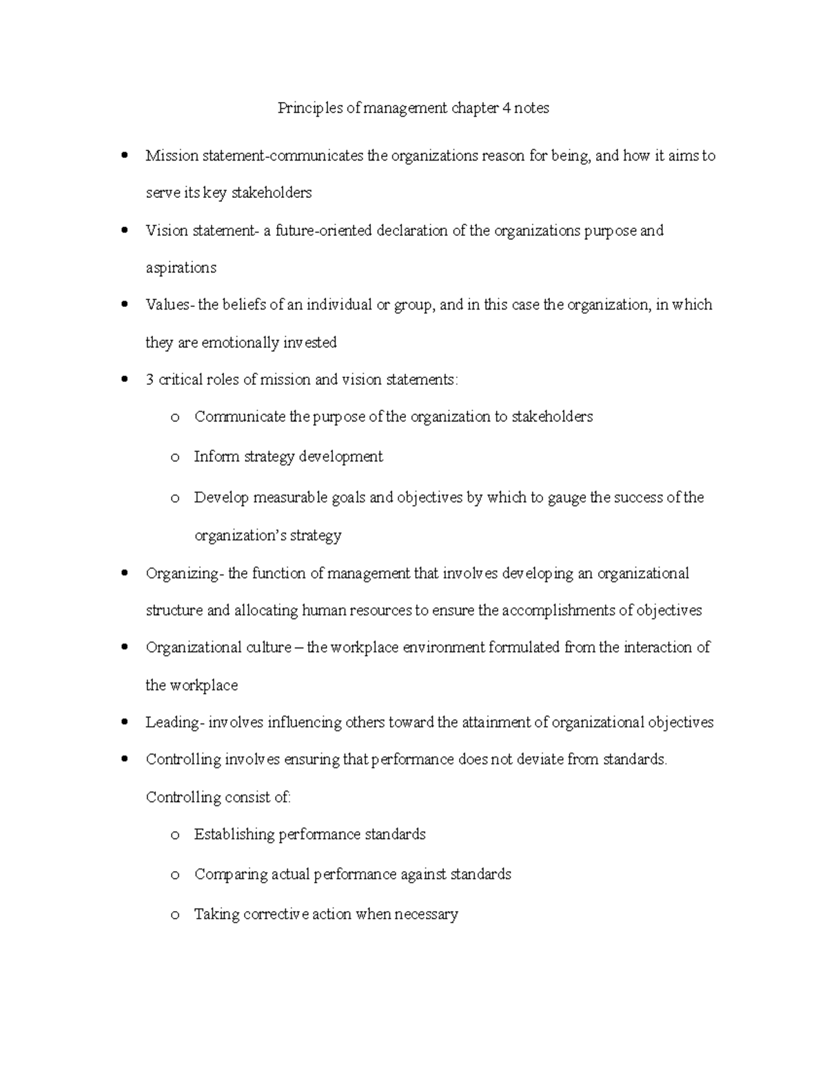 Chapter 4 notes - Principles of management chapter 4 notes Mission ...