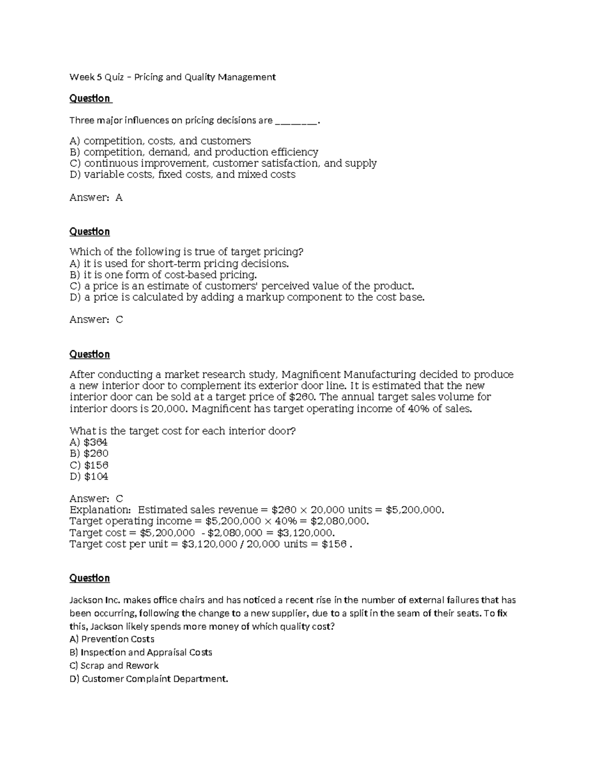 Week 5 Quiz Solution - Performance Management - Week 5 Quiz – Pricing ...