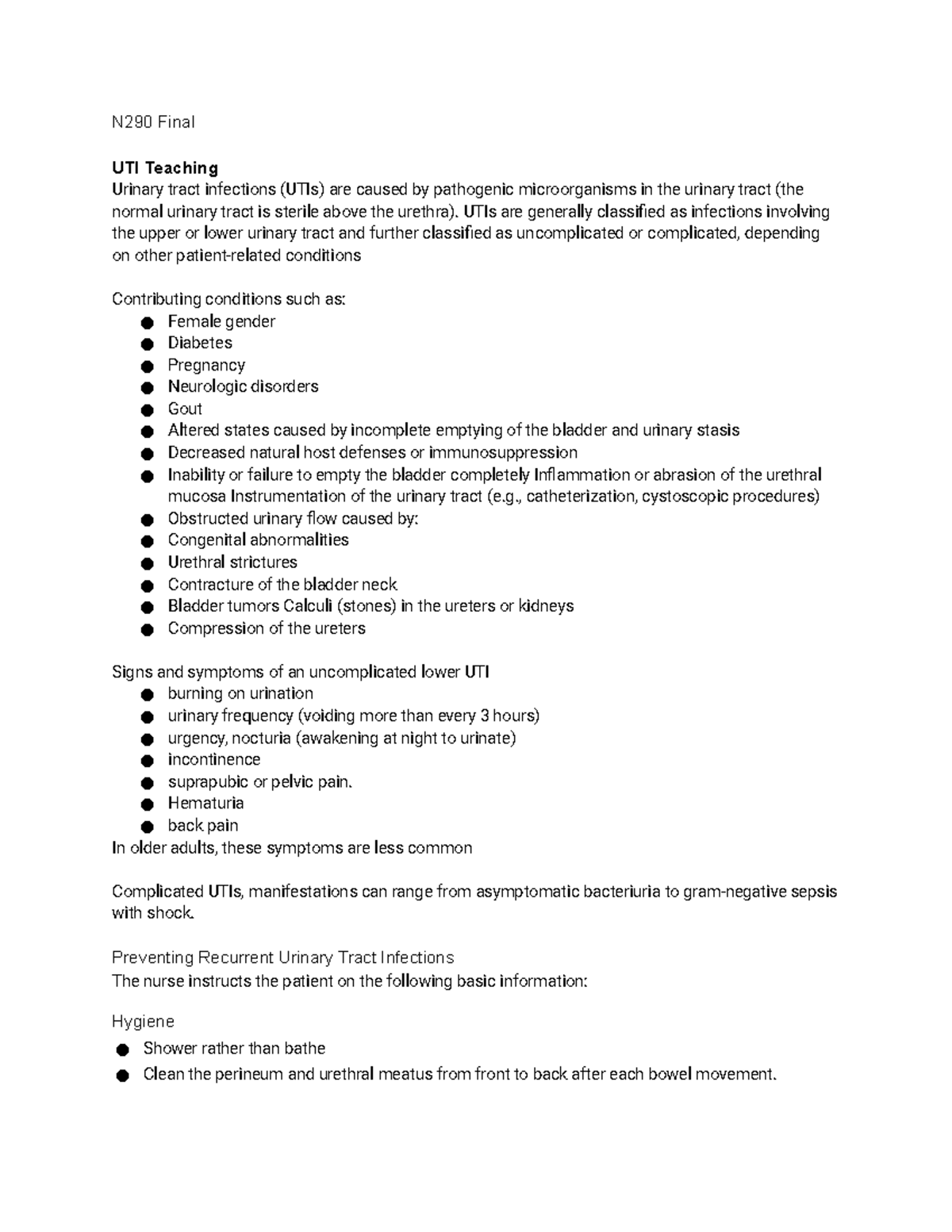 N 290 Final Blueprint - N290 Final UTI Teaching Urinary tract ...