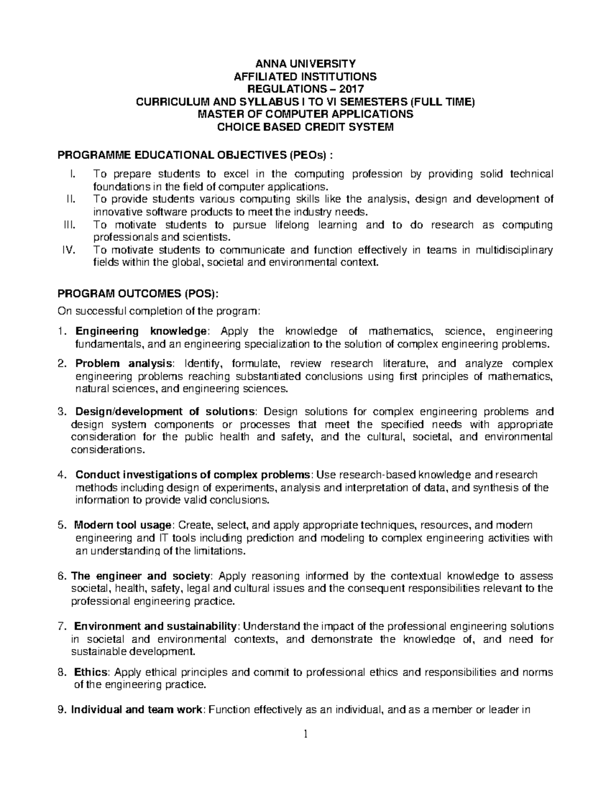 41. MCA Notes ANNA UNIVERSITY AFFILIATED INSTITUTIONS REGULATIONS