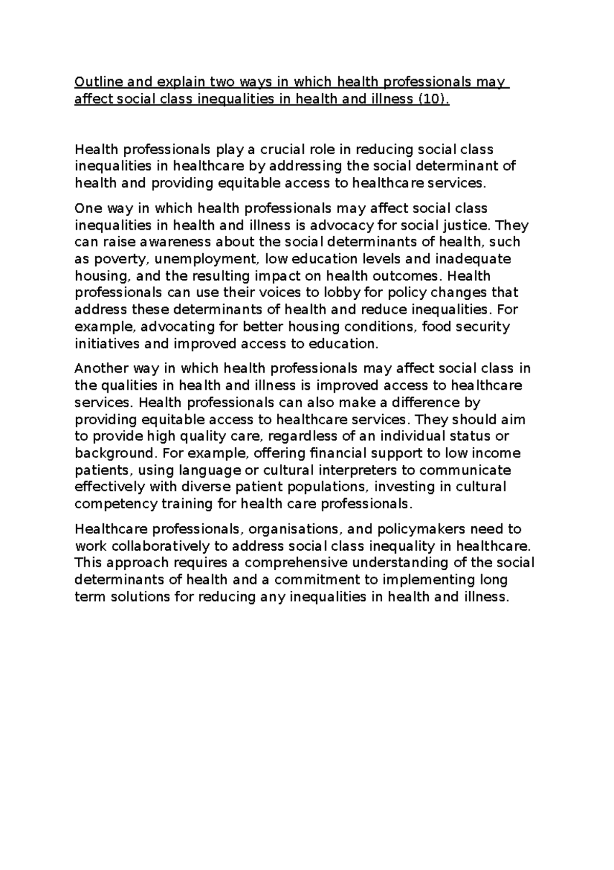 social class and health inequalities essays