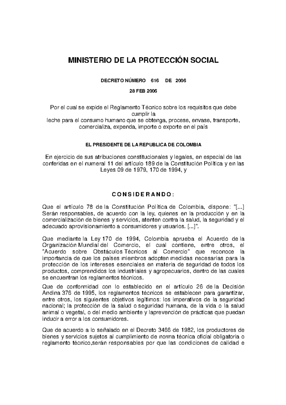 Decreto 616 De 2006 - Normativa Colombiana - MINISTERIO DE LA ...