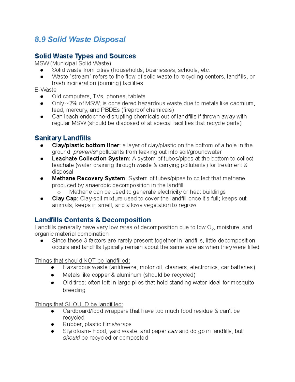 Unit 8, 8.9 and 8.10 - 8 Solid Waste Disposal Solid Waste Types and ...