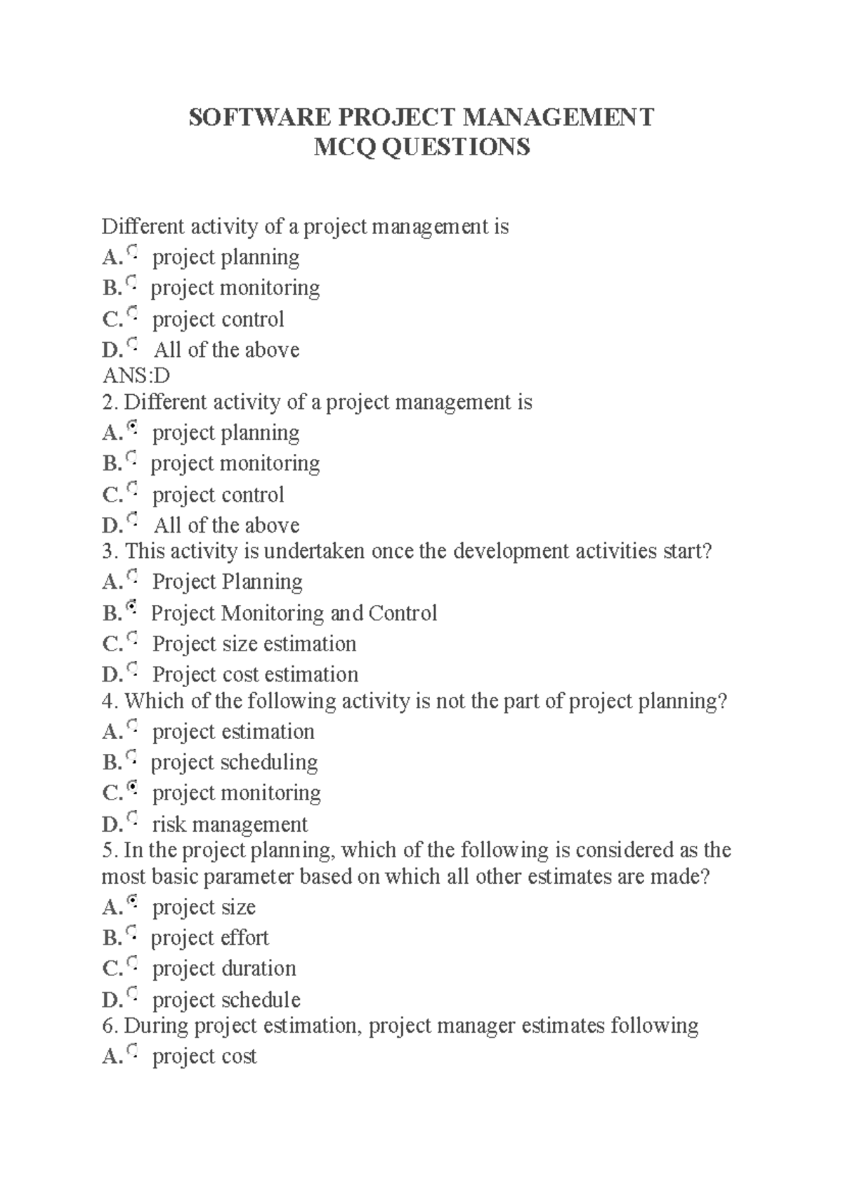 SPM MCQ Easier to study MCQ question bank SOFTWARE PROJECT
