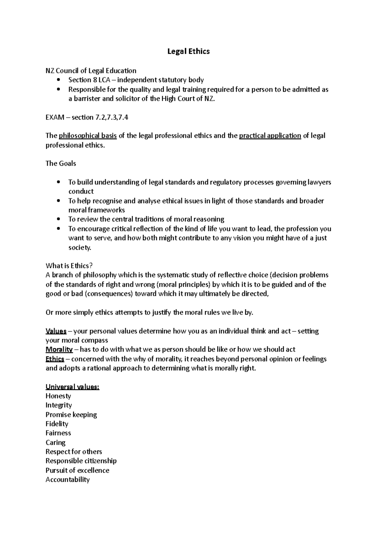 Legal Ethics Lecture notes All Legal Ethics NZ Council of Legal