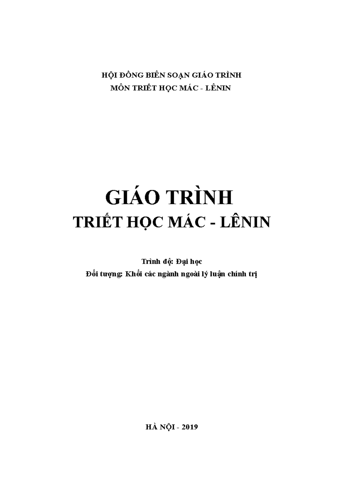 Giáo Trình Triết Học Mác Lê Nin Hệ Không Chuyên - HỘi ĐỒng BiÊn SoẠn 