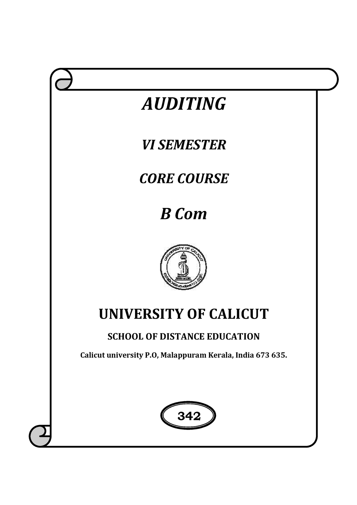 BCom Auditing - AUDITING VI SEMESTER CORE COURSE B Com UNIVERSITY OF ...