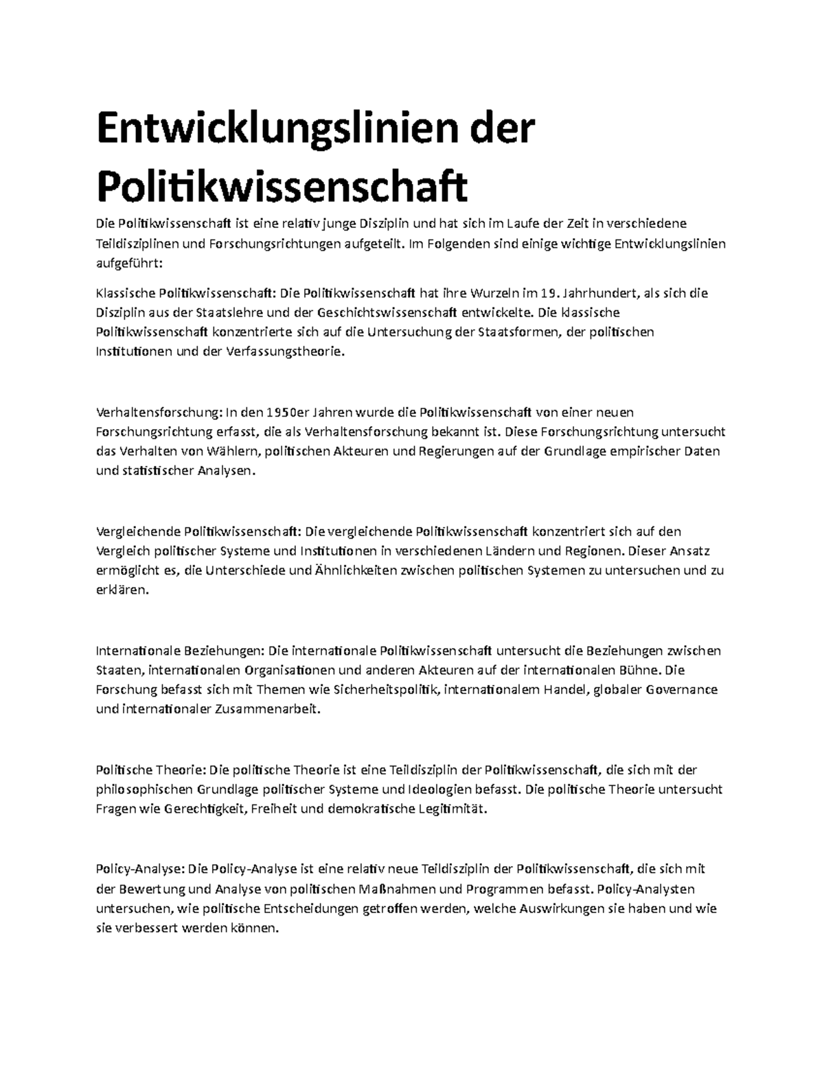 Einführung In Die Politikwissenschaft Entwicklungslinien der Politikwissenschaft - Entwicklungslinien der