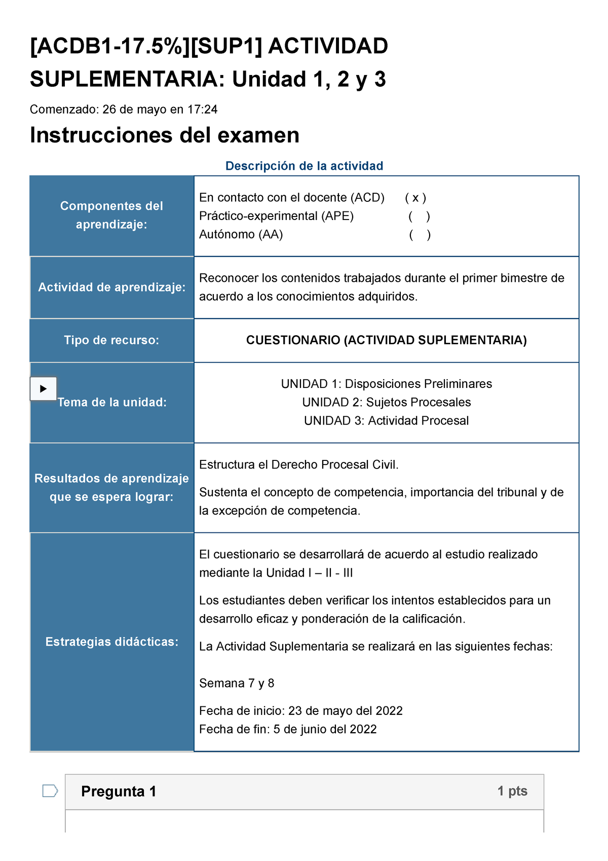 Examen [ACDB 1-17.5%][SUP 1] Actividad Suplementaria B1 Unidad 1, 2 Y 3 ...