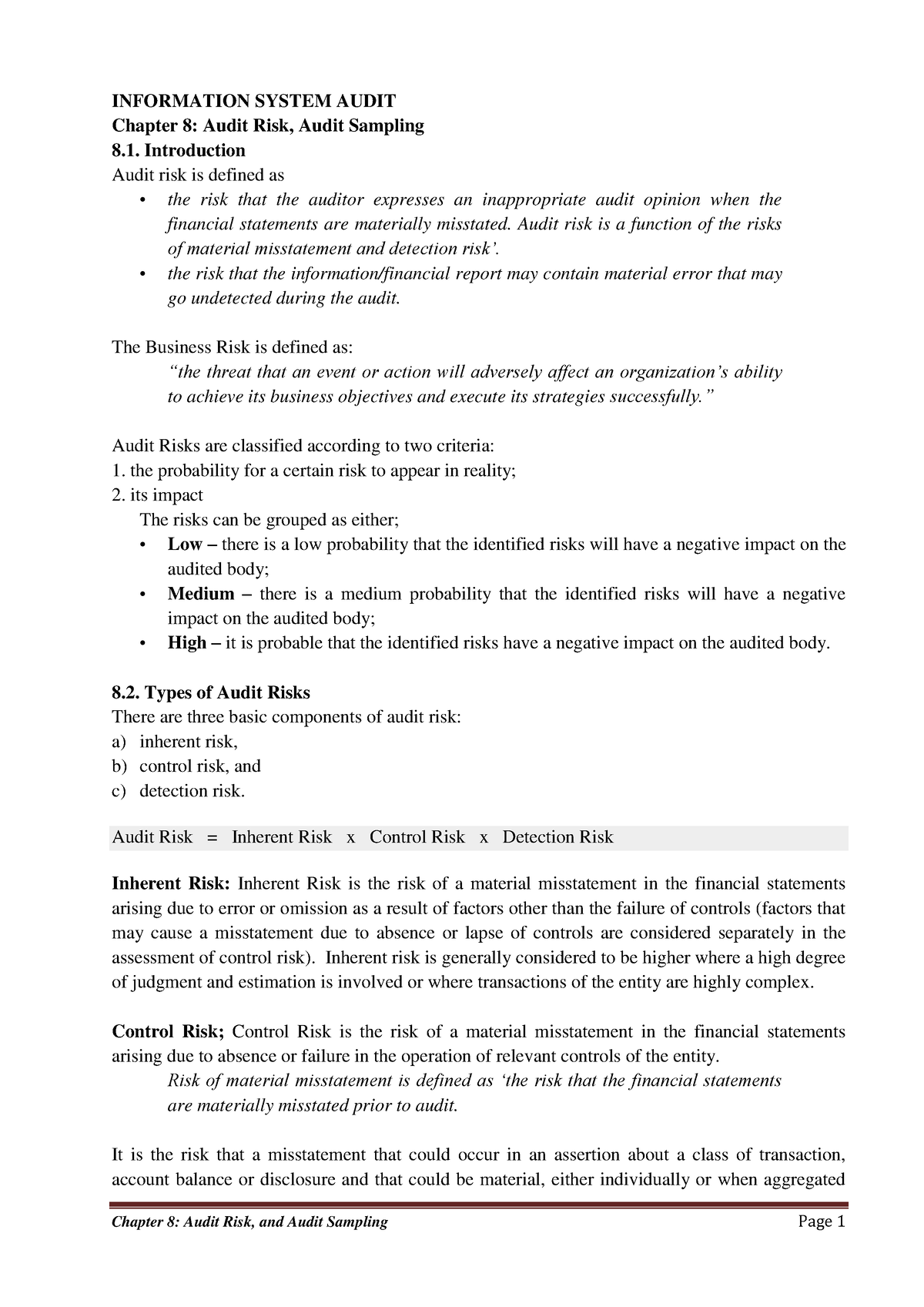 Chapter 8 IS Audit Risk, Audit Sampling - INFORMATION SYSTEM AUDIT ...