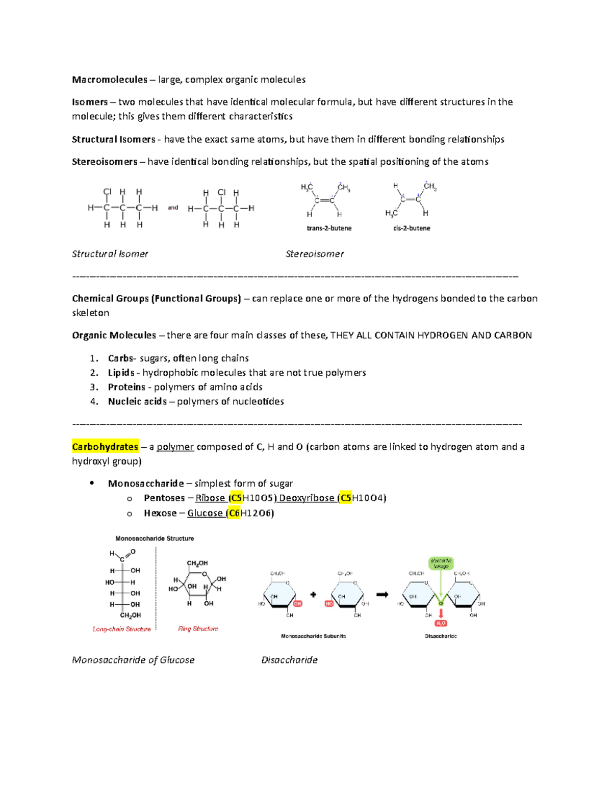 Ch 3 - Organic Molecules - Macromolecules – large, complex organic ...