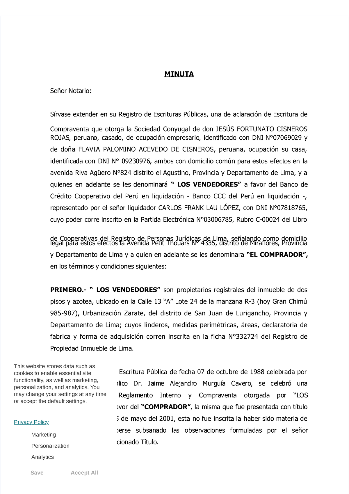 MODELO DE RATIFICACION CONTRACTUAL - MINUTAMINUTA Señor Notario:Señor ...