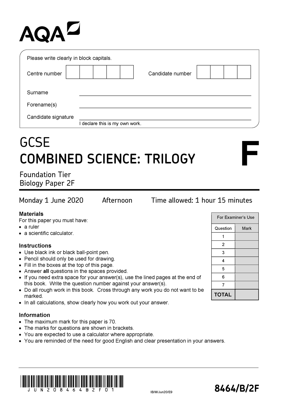 Bio F June 2020 QP - nnnnnnnnnnnnnnnnnnnnnnnnnnnnnn - jun208464b2f01 IB ...