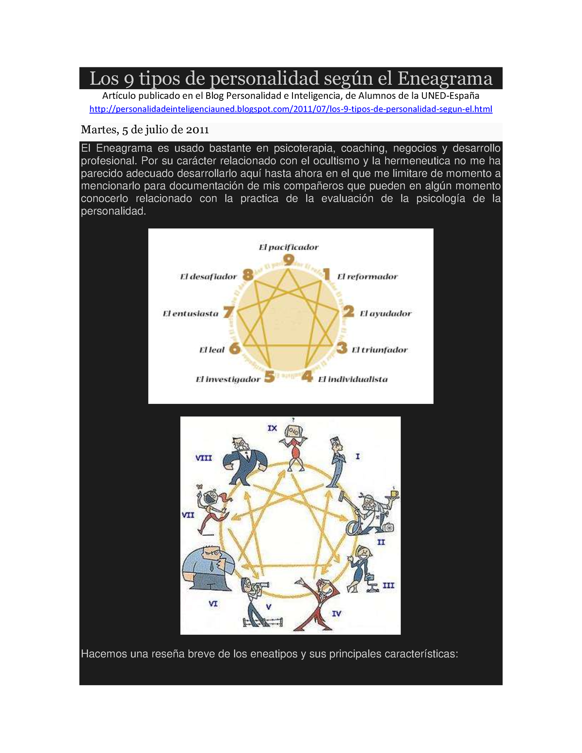 2011 - Nueve Tipos DE Personalidad SEGN EL Eneagrama - Los 9 Tipos De ...