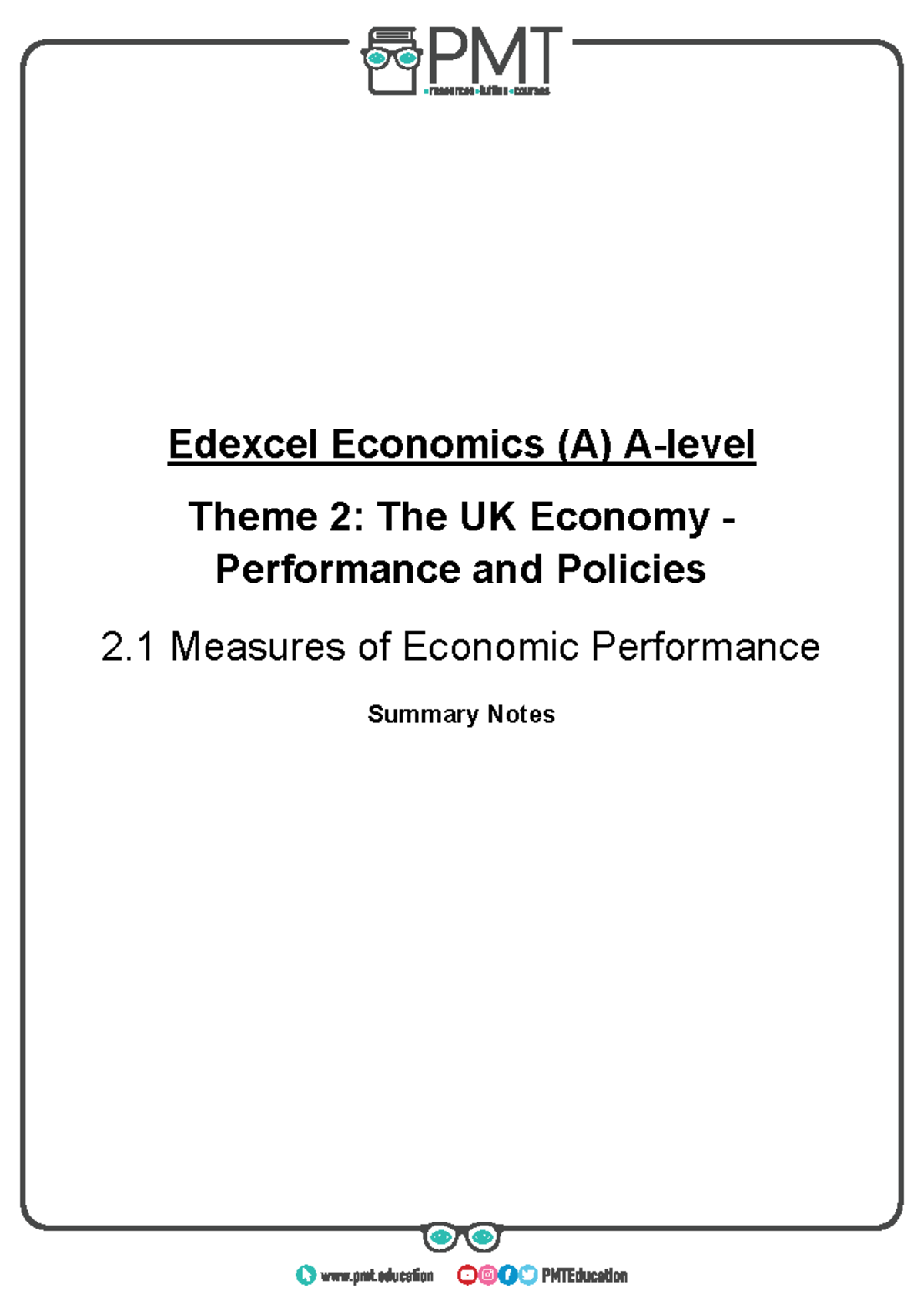 2.1. Measures of Economic Performance - Edexcel Economics (A) A-level ...