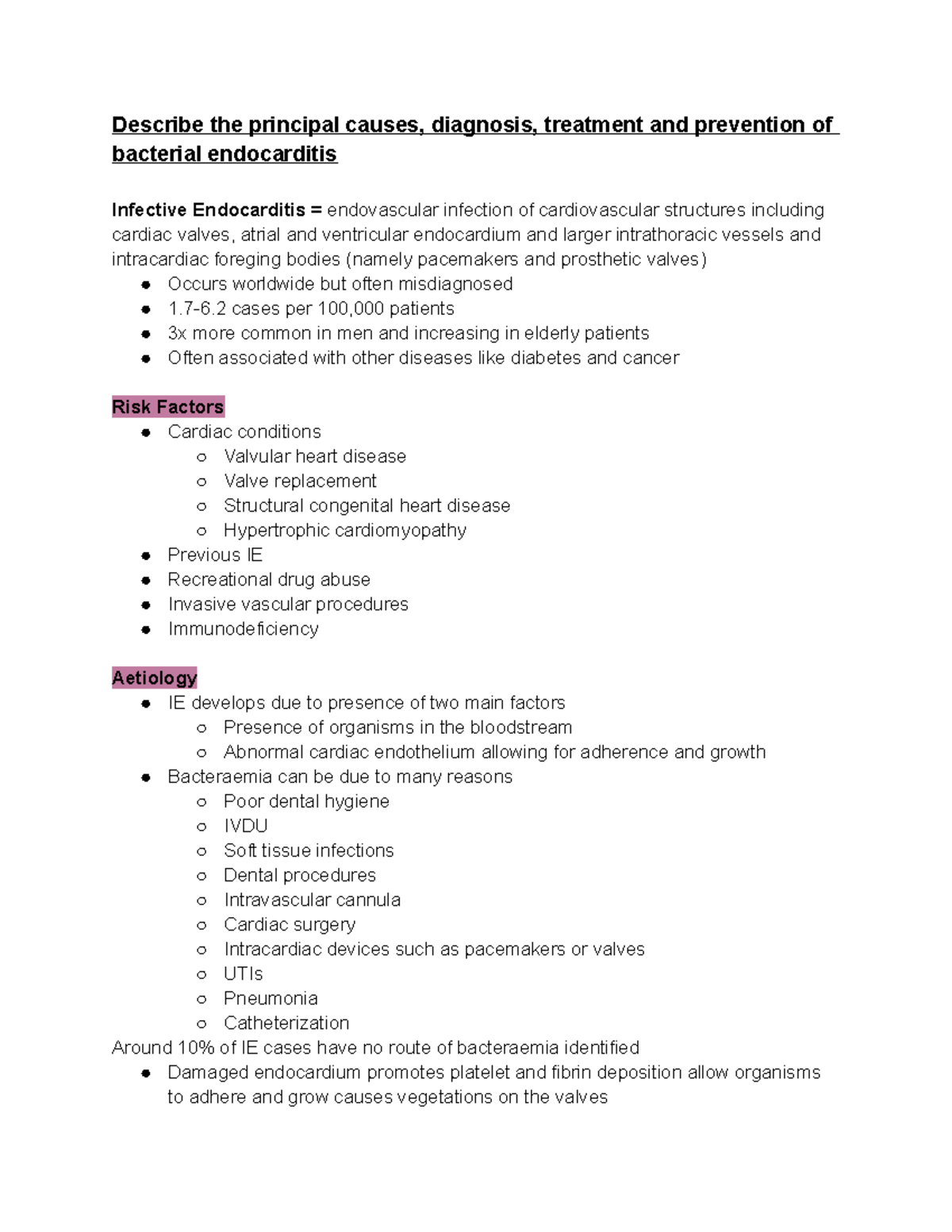 Bacterial Endocarditis - Describe the principal causes, diagnosis ...