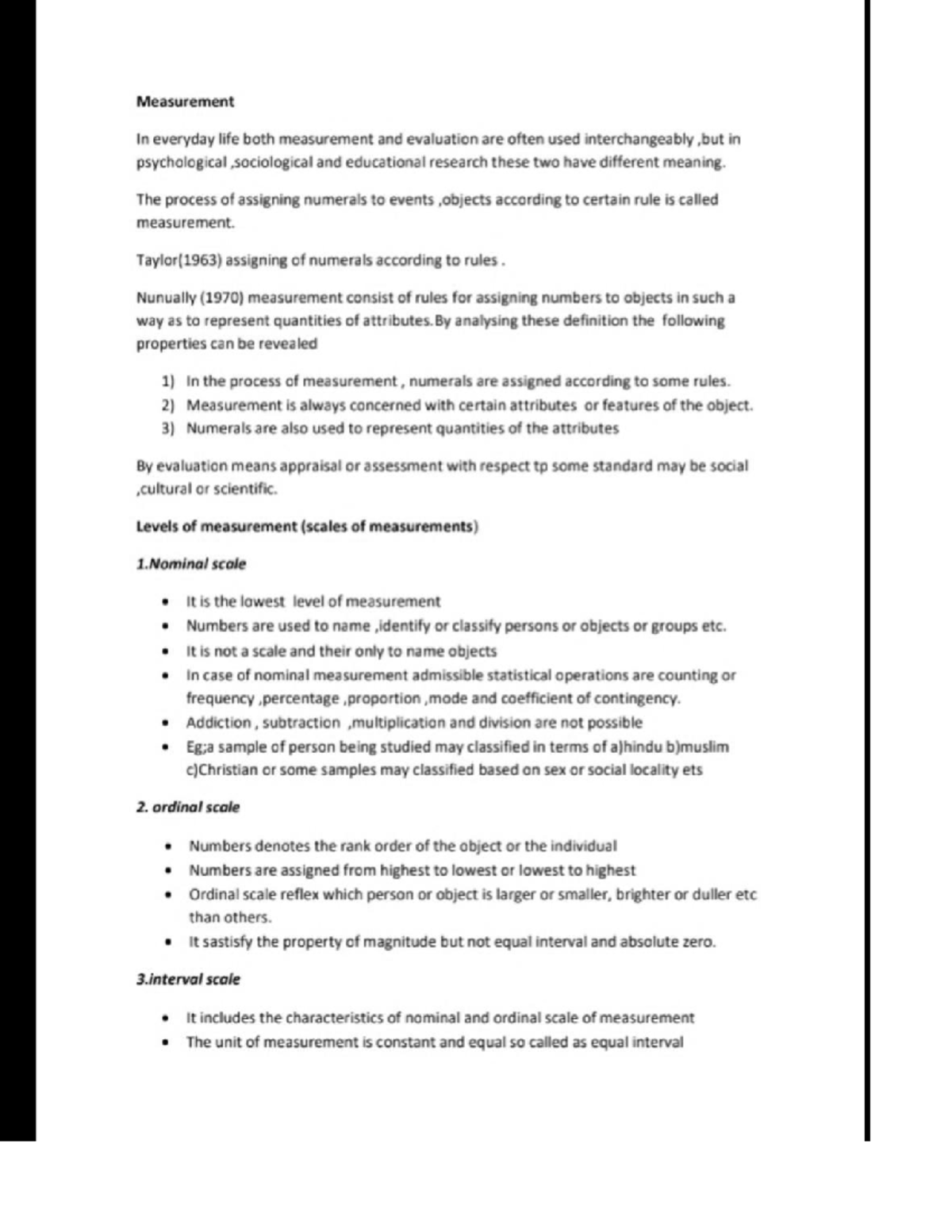 Measurement and levels of measurement psychology - Bsc psychology - Studocu