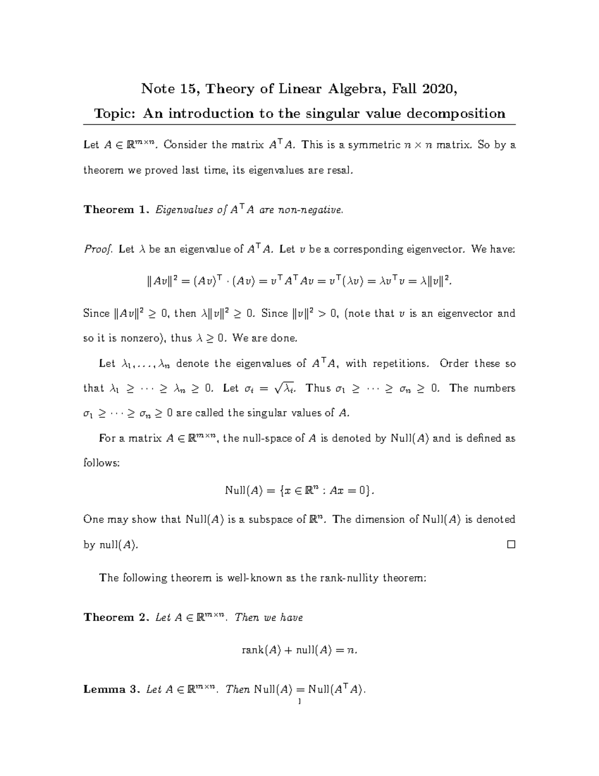 Note3 - An introduction to the singular value decomposition - Note 15 ...