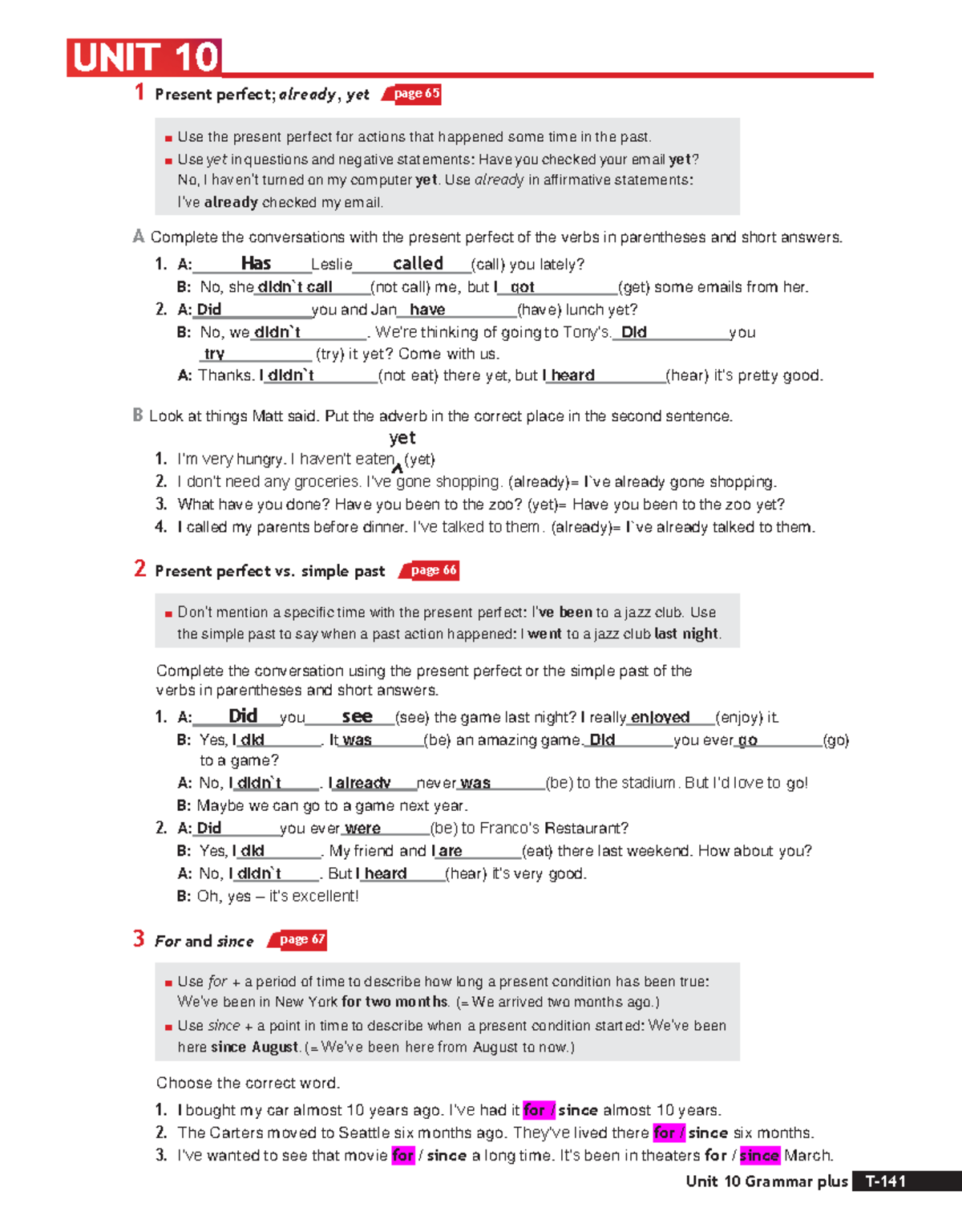 Grammar- camila merged - 1 Present perfect; already , yet page 65 A ...