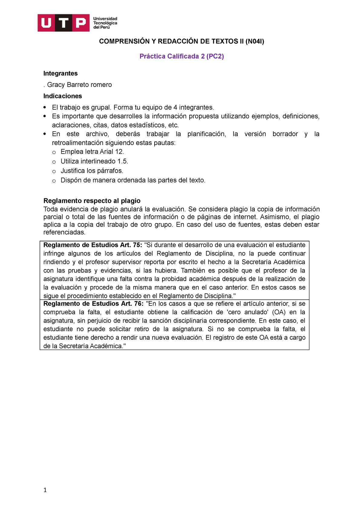 S15 S16 Práctica Calificada 2 Pc2 Versión Borrador Formato ComprensiÓn Y RedacciÓn De 1399