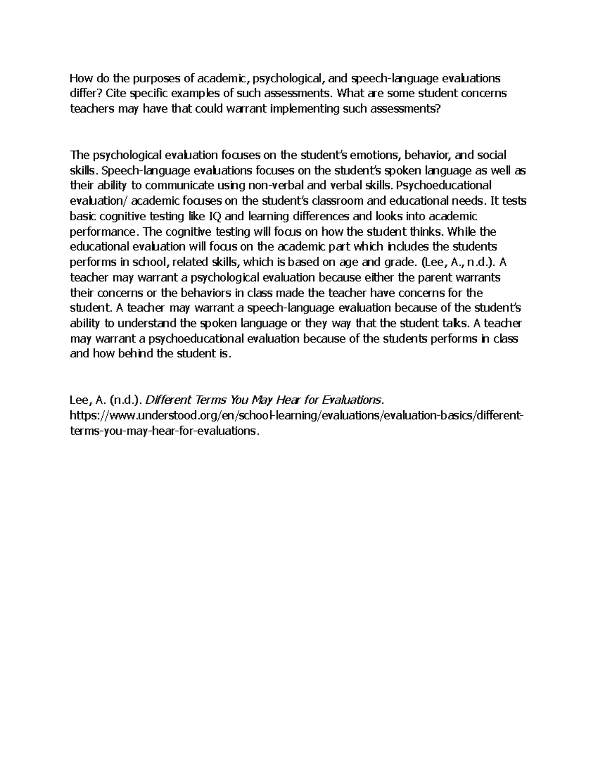 Assessment and Eligibility in Special Education SPD-320-Discussion ...